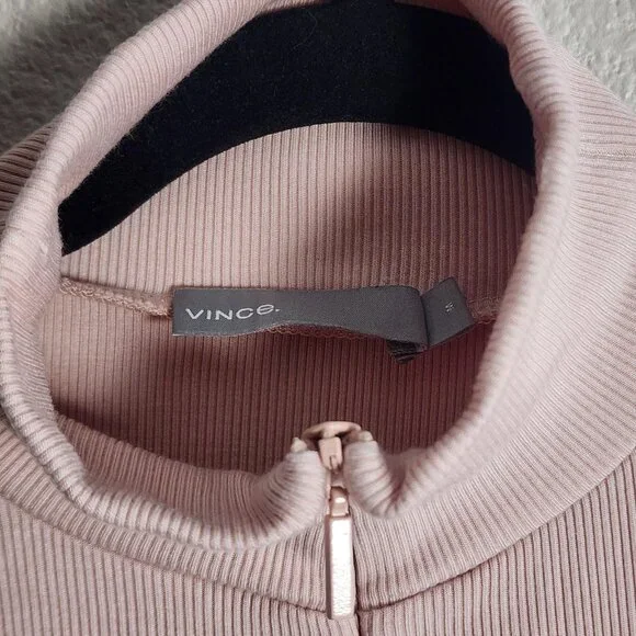 Vince Shirt Womens Medium Pink Ribbed Mock Neck Quarter Zip Long Sleeve Modal - Picture 3 of 11